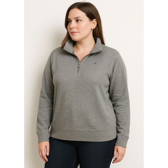 Tommy Bahama Women's Grey Sweater 1/4 Zip Long Sleeve Pullover  XL (18-20) EUC - Picture 1 of 12